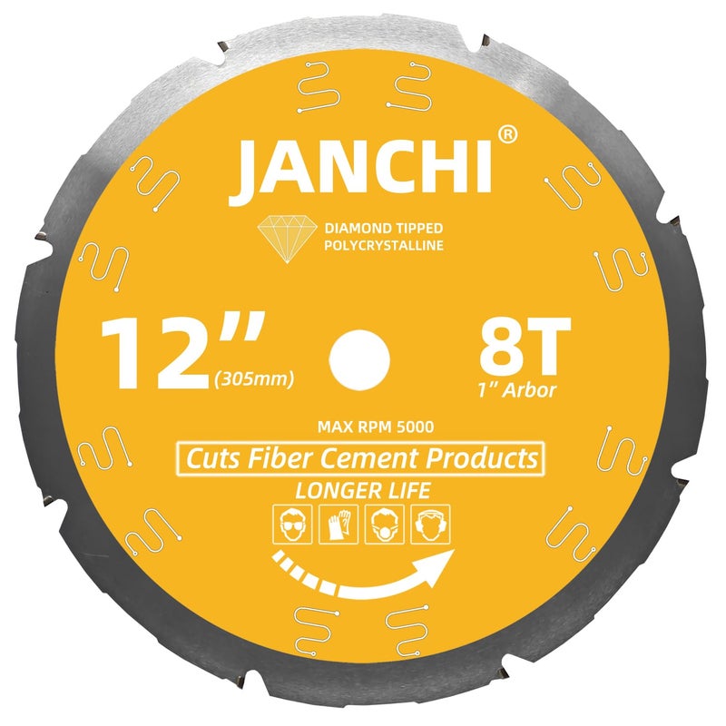 Jianchi 12-Inch 8T PCD Tip Hardie Fiber Cement Saw Blade with 1-Inch DMK Arbor, Polycrystalline Diamond Tipped Teeth Saw Blade for Laminate Flooring - Image 1